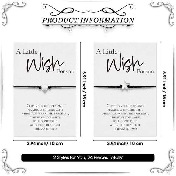 24 Pcs Womens Heart and Star Wish Bracelets Set Adjustable Wax Rope Gifts - Picture 3 of 7